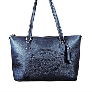 Coach Gallery Black Pebbled Leather Tassels Tote Bag CM036